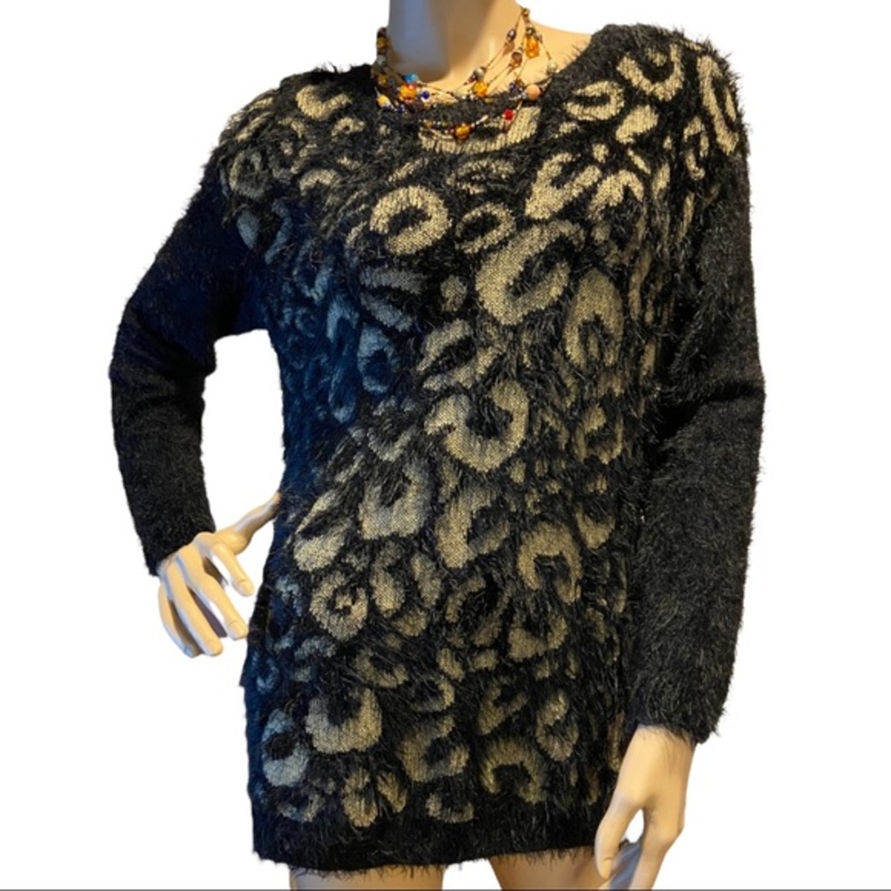 Vintage JOSEPH A. Black/Tan Mohair Silk Sweater S